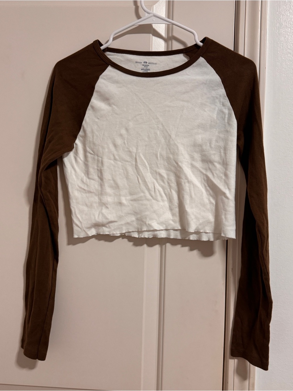 Brandy Melville Brown and White Long Sleeve Raglan Tee